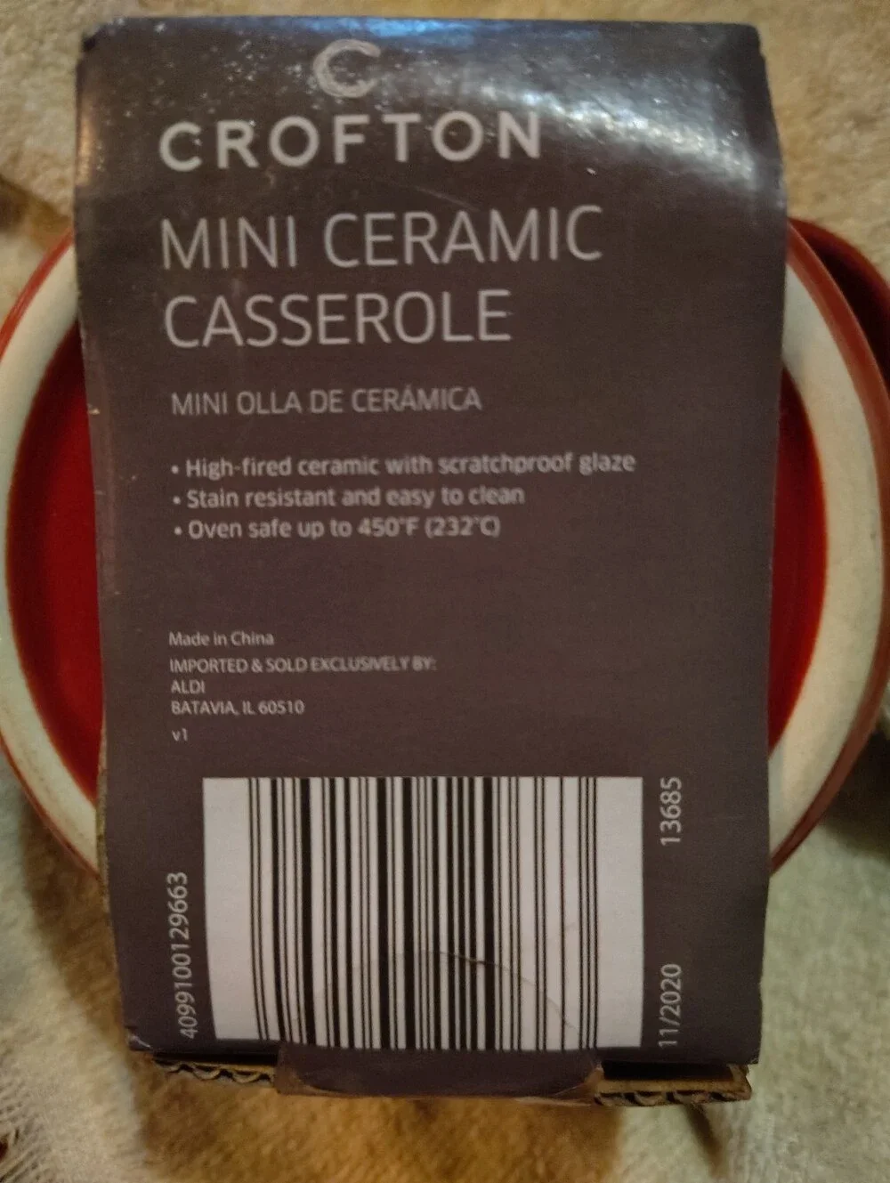 Croton Red Ceramic Mini Casserole with Black Knob